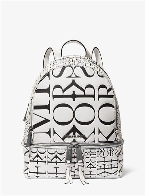 Rhea Medium Newsprint Logo Leather Backpack 